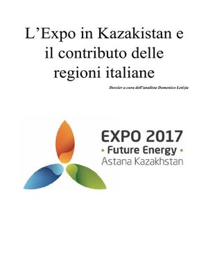 cover image of L'Expo in Kazakistan e il contributo delle Regioni Italiane